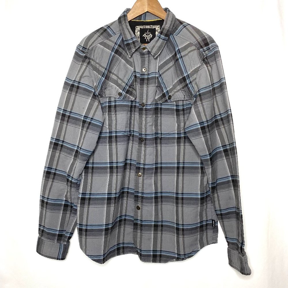 Prana Long Sleeve Gray Blue Flannel Shirt